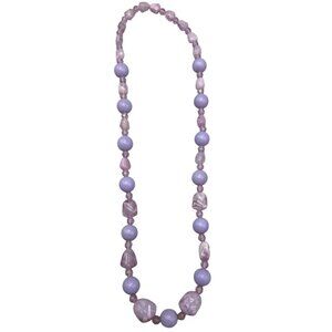 Vintage solid clear Lavender Beaded Necklace With Varied Stone size Textures REA